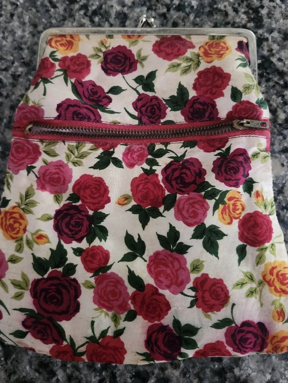 Vtg MCM Celebrity New York Floral Rose Print Kiss-Lock Coin Purse - Pink/Red